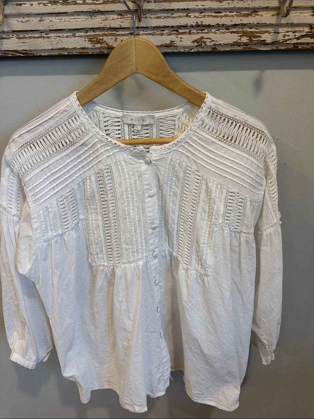 Anthropologie Eri + Ali White Cotton Blouse Milla Size Large - Picture 2 of 10